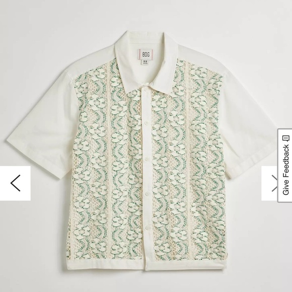 NWOT BDG Urban Outfitters Cream Green Crochet Lace Short Sleeve Button Down / sm - Picture 3 of 11